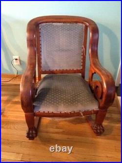 Rare 1800's Antique American Victorian Edwardian Mahogany Rocking Chair Lion Paw