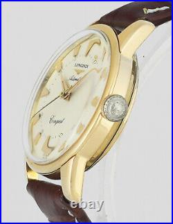 Rare 1957 LONGINES Conquest Automatic 18Kt Gold Vintage Mens Wrist Watch In Box