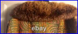 Rare 60's Mod Vintage Tapestry Chenille Coat With Muskrat Fur Collar And Cuffs