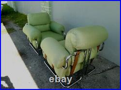 Rare 70's Mariani Guido Faleschini Leather Strapped Chrome Tucroma Lounge Chairs
