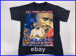 Rare 90s Vintage Tupac All Eyez On Me Rap Tee Shirt Double Sided Great Cond Med