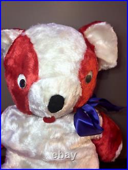 Rare Antique 22 Vintage Silky Plush Carnival Toy Teddy Bear Red White 1950's