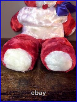 Rare Antique 22 Vintage Silky Plush Carnival Toy Teddy Bear Red White 1950's