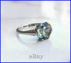Rare Antique Art Deco 15ct White Gold, Platinum And Natural Blue Zircon Ring
