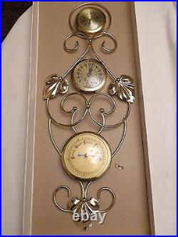 Rare-Antique Cooper Metal Made in america wall thermometer barometer Vintage