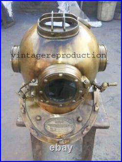 Rare Antique Diving Divers Helmet Mark V Vintage Navy Deep Scuba Helmet With base