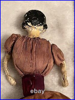 Rare Antique Early 1800's Handmade Grodnertal Type Sewing Doll Primitive Unusual