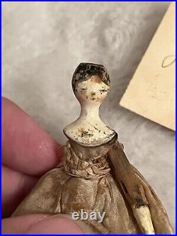 Rare Antique Early 1820s Handmade Grodnertal Wooden 3 Doll Original Dress As Is