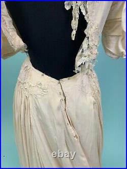 Rare Antique Edwardian Victorian silk gown with battenberg lace and underskirt