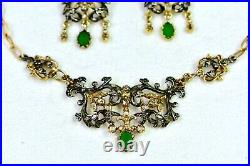 Rare Antique Europe Vintage Silver Gold Set Rose Cut Diamond Emerald 18-19th Old