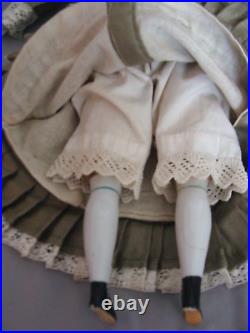 Rare Antique German China Doll Silk Dress Bonnet original human hair wig 14 1/4
