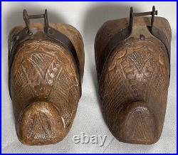 Rare Antique Hand Carved Wooden Stirrups
