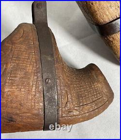 Rare Antique Hand Carved Wooden Stirrups