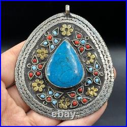 Rare Antique Islamic Silver Plated Torquise Vintage Pendant