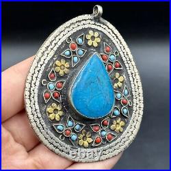 Rare Antique Islamic Silver Plated Torquise Vintage Pendant