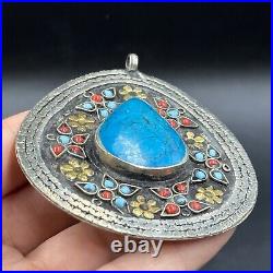 Rare Antique Islamic Silver Plated Torquise Vintage Pendant