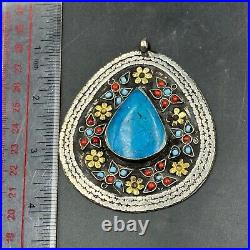 Rare Antique Islamic Silver Plated Torquise Vintage Pendant