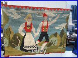 Rare Antique Large Vintage Needlepoint Tapestry Textile Wall Folk Art Americana