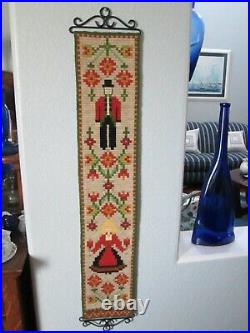 Rare Antique Large Vintage Needlepoint Tapestry Textile Wall Folk Art Americana