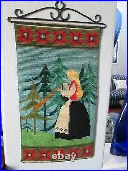 Rare Antique Large Vintage Needlepoint Tapestry Textile Wall Folk Art Americana