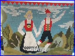 Rare Antique Large Vintage Needlepoint Tapestry Textile Wall Folk Art Americana