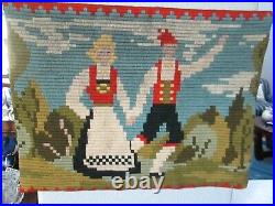 Rare Antique Large Vintage Needlepoint Tapestry Textile Wall Folk Art Americana