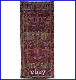 Rare Antique Muted Pictorial 4X10 Vintage Oriental Runner Rug Farmhouse Carpet
