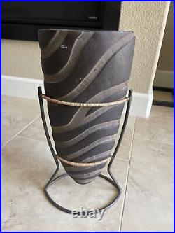 Rare Antique Or Vintage Stone Carved Swirls Heavy Vase WithIron Stand 18 Tall
