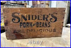 Rare Antique Snider's Pork and Beans shipping crate Wood Box Vtg Catsup