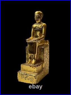 Rare Antique Statue for Pharaoh Imhotep made in Egypt Coated with Gold Leaf BC