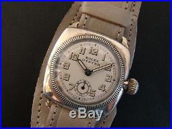 Rare Antique Sterling Silver Rolex Oyster Cushion Gents Watch 1930