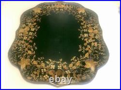 Rare Antique Toleware Tray with Painted Gold Flowers