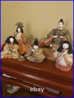 Rare Antique Traditional Japanese Hina Ningyo Dolls Emperor Empress Lot Vintage