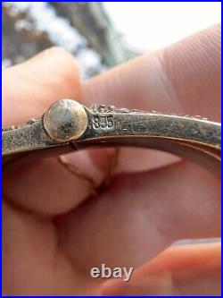 Rare Antique Victorian Vintage Bohemian Garnet 835 Sterling Hinged Bracelet