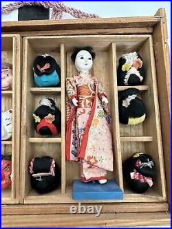 Rare Antique/Vintage 1920s-1930s Japanese Ichimatsu Doll Kimono 6 Masks 6 Hair