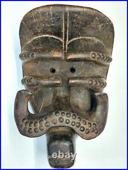 Rare Antique / Vintage African Hand Carved Solid Wood Heavy Mask 12.5x8x6.5