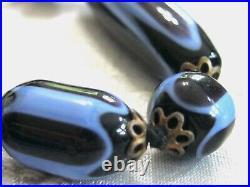 Rare Antique / Vintage Art Glass 3 Color Czech Bead Necklace Black Blue Purple