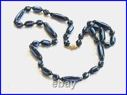 Rare Antique / Vintage Art Glass 3 Color Czech Bead Necklace Black Blue Purple