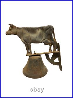 Rare Antique Vintage Cast Iron Hanging Cow Dinner Bell No Clapper