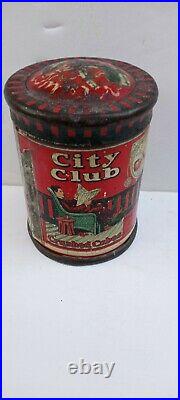 Rare Antique Vintage City Club Tobacco Cigar Pipe Smoke Canister Tin Dome LID