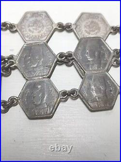 Rare Antique Vintage King Farouc of Egypt Silver Coin 28 Belt