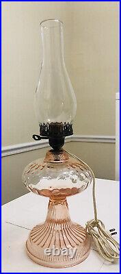 Rare Antique Vintage Pink Depression Glass Dimpled Eye Pattern electric Oil Lamp