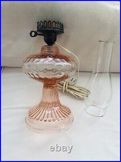Rare Antique Vintage Pink Depression Glass Dimpled Eye Pattern electric Oil Lamp