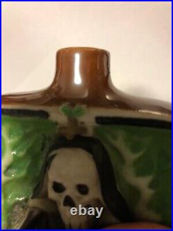 Rare Antique Vintage Porcelain Grim Reaper Skeleton Poison Bottle Flask