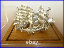 Rare Antique / Vintage Solid Sterling Silver Two Ships In Original Display Case