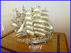 Rare Antique / Vintage Solid Sterling Silver Two Ships In Original Display Case