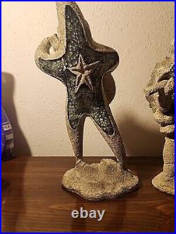 Rare Antique Vintage Stone Crab, Starfish, And Fish Band 10.5 Inches Tall