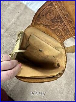 Rare Antique Vintage Tooled leather shotshell holster pouch Ditty bag With Belt