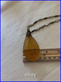 Rare Antique Vintage Victorian Amber Glass Intaglio Pendent W Chain Make Offer