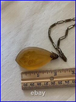 Rare Antique Vintage Victorian Amber Glass Intaglio Pendent W Chain Make Offer